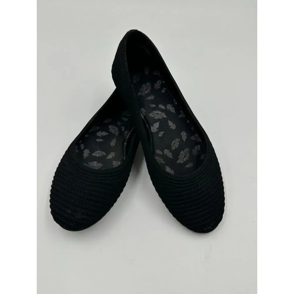 Skechers Flats Casey Ballet Flats Stretch Fit Ribbed Shoes Round Toe Sz 7 Black